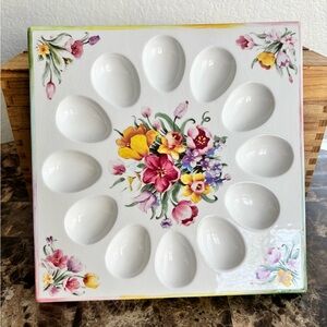Vtg Papel Giftware Square Plate Symphony Floral Pattern 11” Deviled Egg Tray